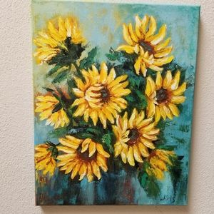 Original oil hand painted Sunflowers, wild flowers